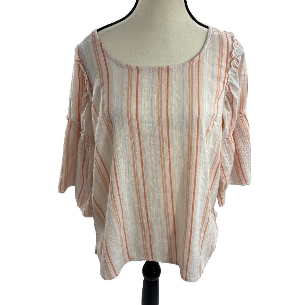 Seven7 Womens Blouse Medium Striped Bell Sleeve Boho Cotton Top M
